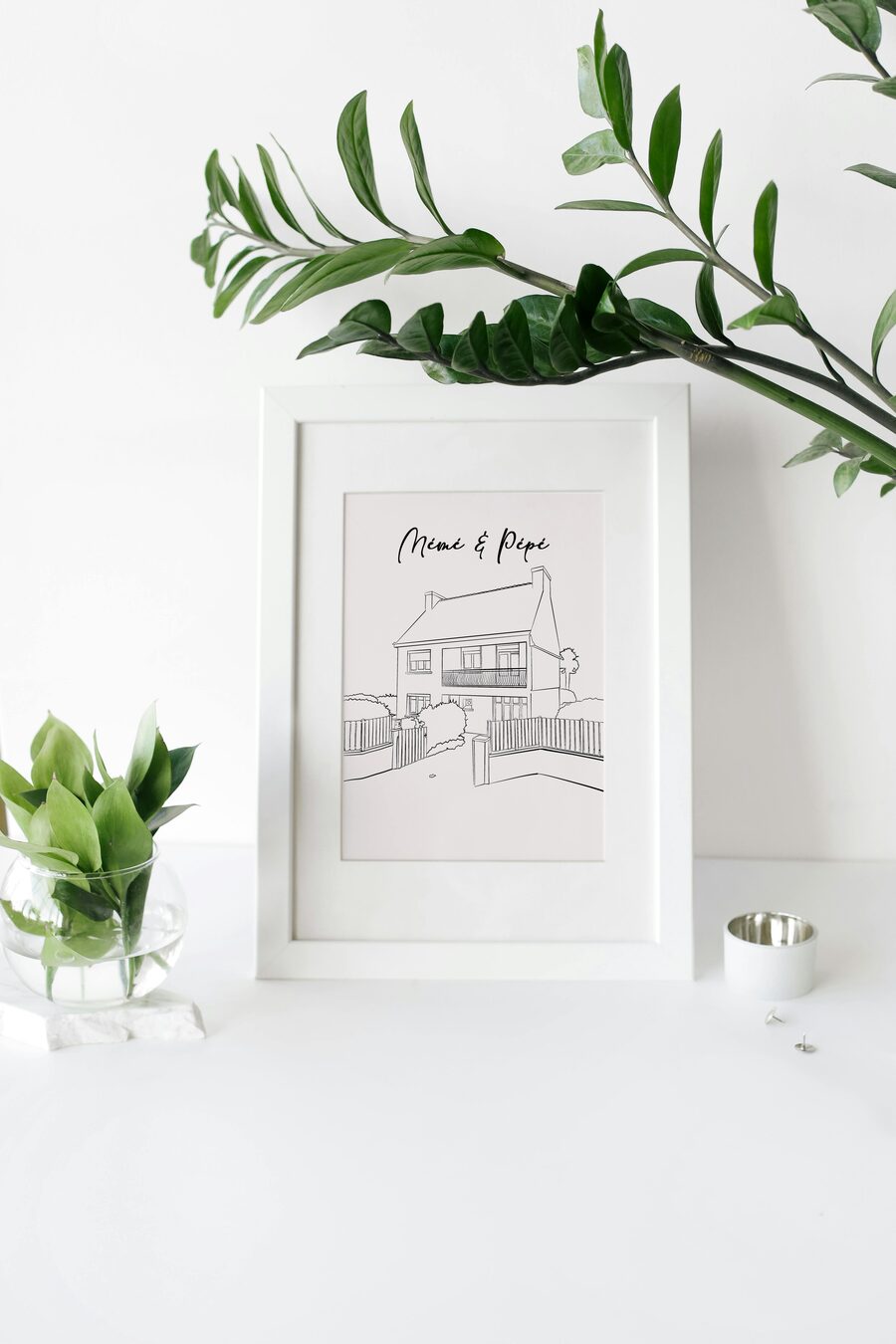 Illustration personnalisée d'un lieu, au trait noir et blanc