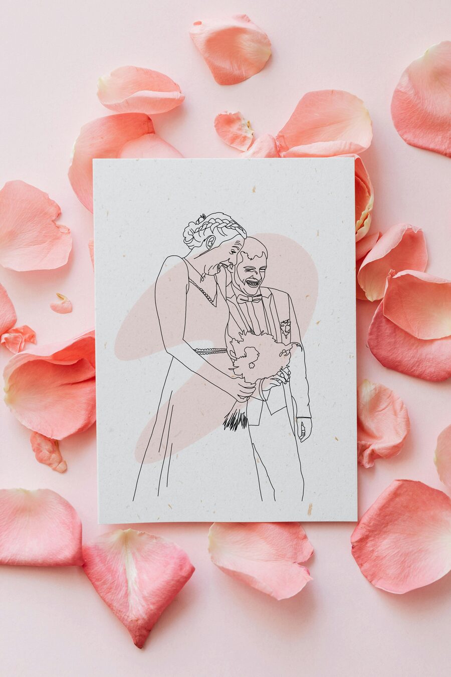 Portrait de couple illustré au trait noir et blanc