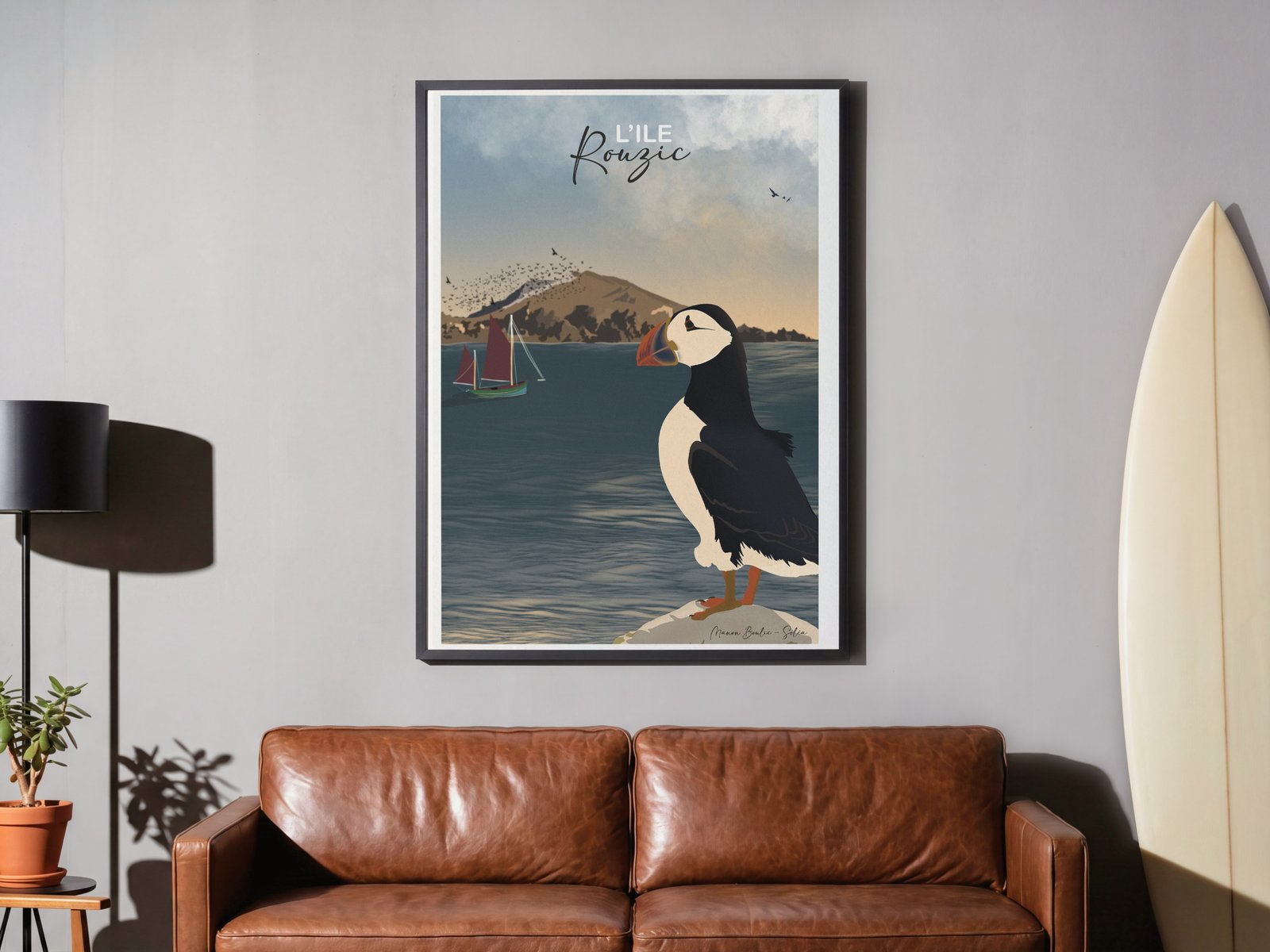 Illustration d'un lieu en couleurs, encadrée — L'île Rouzic