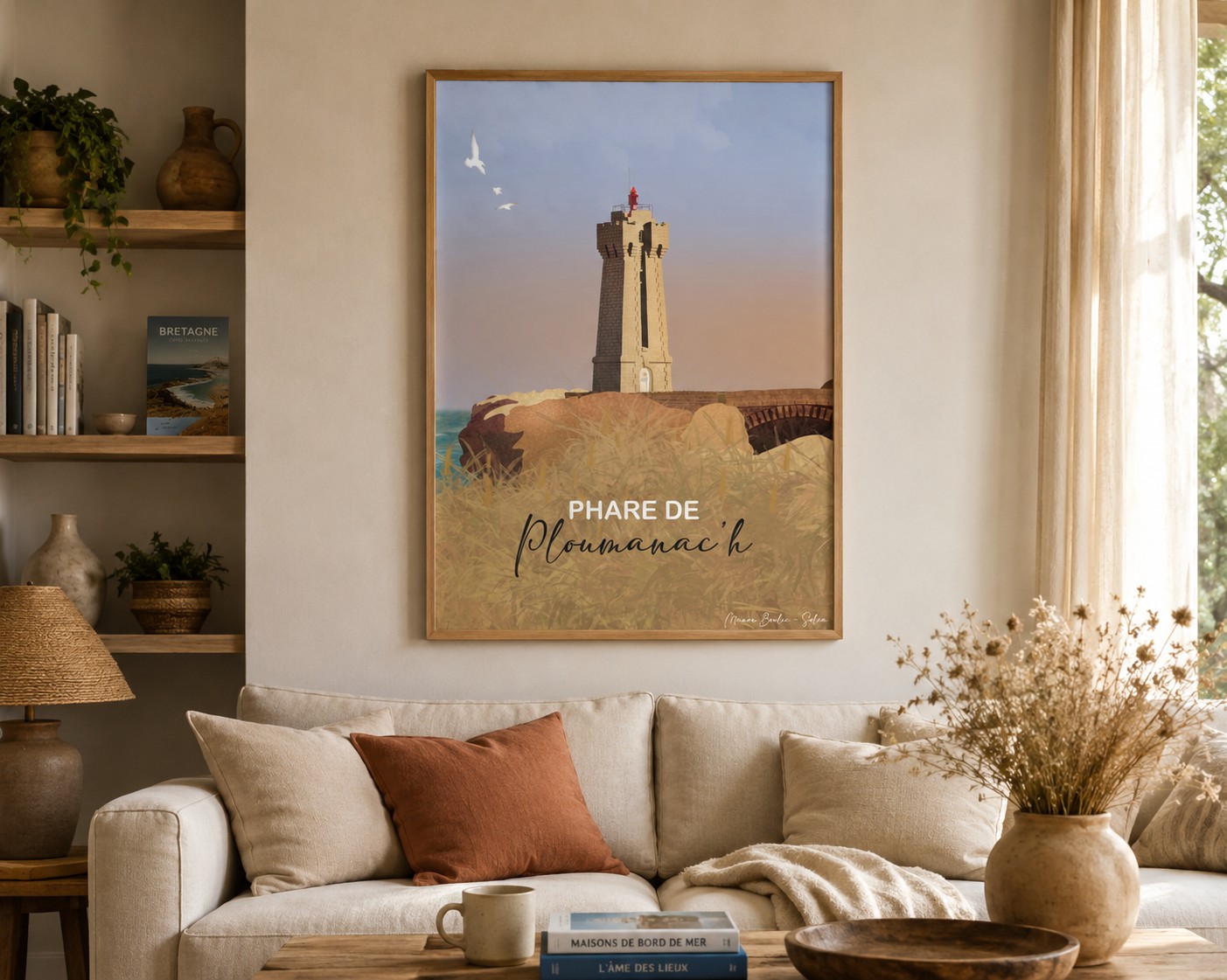 Exemple d'illustration de lieu personnalisée, encadrée — Phare de Ploumanac'h